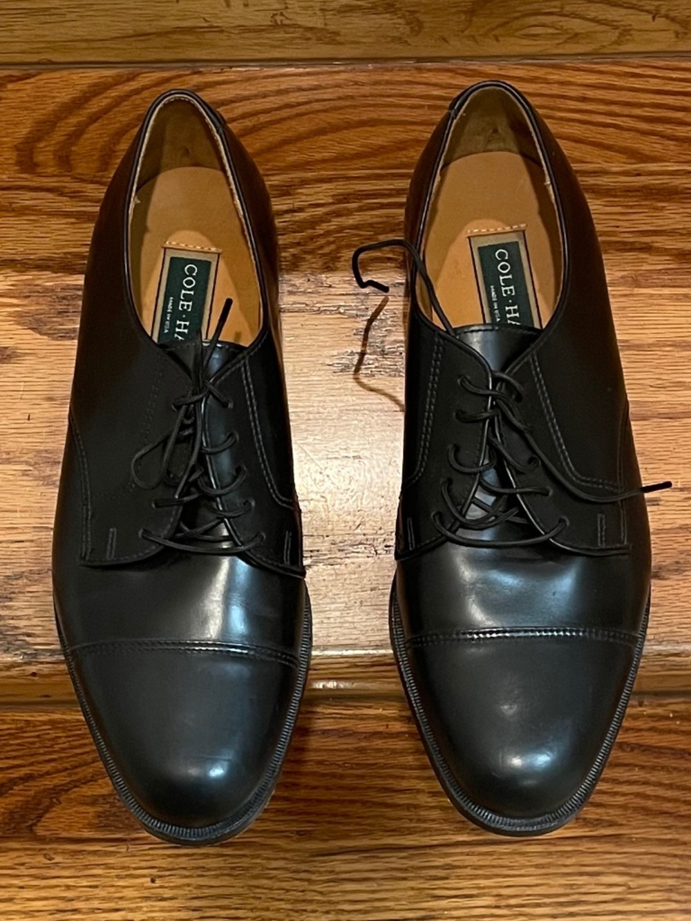 Vintage Cole Haan Made in USA Cap Toe Leather Derby Shoes Black 10 D